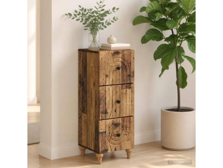 GPWERSDF Schubladenschrank 33 x 34,5 x 90 cm Holzwerkstoff Altholz Vintage Vintage-Design, konische Beine, schwarze Metallknöpfe, Holzwerkstoff, viel Stauraum