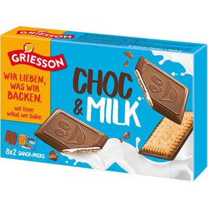 Griesson Kekse Choc & Milk, mit Kakao- und Milchcreme, je 2 Kekse à 16,5 g, 8 Pack