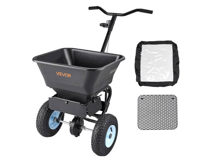 Vevor Epandeur Engrais Capacite 45\,2 Kg Epandeur A Semence Largeur Deepandage 0-3 M Semoir A Pousser Pour Graines\, Sel De Deneigement\, Semer Jardinage\, Pelouse\, Gazon\, Avec Roues Pneumatiques 33 Cm