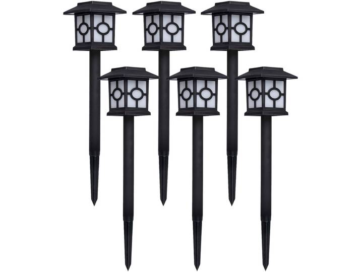 Solarlampen 6er-Set Dämmerungssensor, Gartenleuchten mit Erdspiess, je 8,5 x 8,5 x 37 cm
