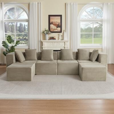 Loedds 130-inch 4-Seat Modular U-Shaped Modern Corduroy Sectional Sofa with Spring Seat Support and No Assembly Required