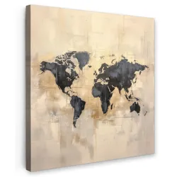 LEINWANDBILD Weltkarte - Gold - Schwarz - Abstrakt Wandbild Wohnzimmer 50x50 cm