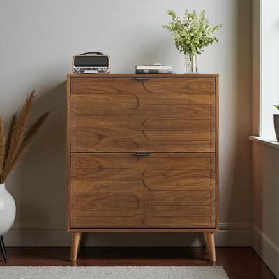 Fundinbaths "31.5"" Walnut Shoe Cabinet with 2 Flip Drawers, Modern Farmhouse Shoe Storage Organizer for Entryway or Hallway"