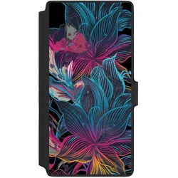 Nivocase Klapphülle für Samsung Galaxy S22 Ultra Handyhülle aus Kunst Leder NIVOflip schwarz Blumen Neon (Samsung Galaxy S22 Ultra), Smartphone Hülle, Schwarz