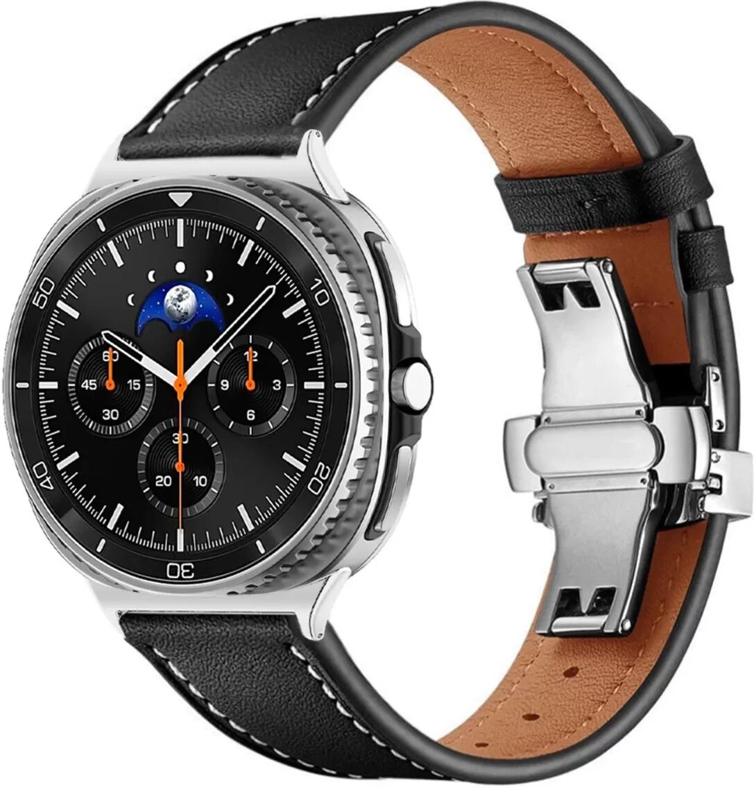 INF Uhrenarmband kompatibel mit Samsung Watch7 (Ultra 47 mm) – Kunstleder + Edelstahl-Faltschließe, Business-Casual-Passform Schwarz