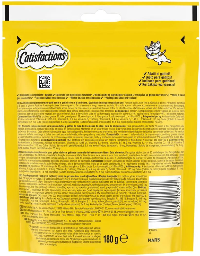 CATISFACTIONS Kit Risparmio 2x180G Catisfaction Snack Gatto FORMAGGIO