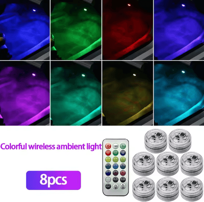 Inspire Picks Wireless LED Car Interior Ambient Lights Remote Control Adhesive Roof & Footwell Atmosphere Lights 8pcs