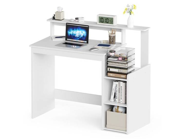 Mondeer Bureau avec Rangement Bureau Informatique avec Étagère Réglable Bureau d'Ordinateur pour Travail/Étude 110x48x93 cm Blanc