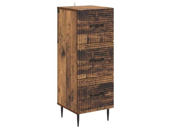 KUPTYERFG Schubladenschrank Altholz 33 x 34,5 x 89,5 cm Holzwerkstoff Kompakte Kommode in Schwarz und Altholz-Optik für Schlafzimmer oder Flur mit drei leichtgängigen Schubladen.