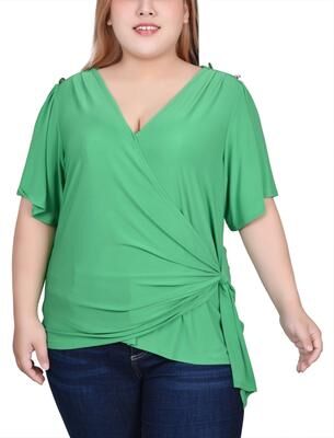 NY COLLECTION Short Sleeve Wrap Top