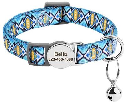 Uplift Essentials Personalized Nylon Cat ID Collar With Engraved Slide On Safety Tag blue