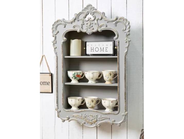 Wandregal Im Französischen Stil, Dekoratives Wandboard Aus Holz, Vintage Französisches Design, Massives Holz, Wandmontage, Vintage-Dekor, Offene Ablage(Gray)