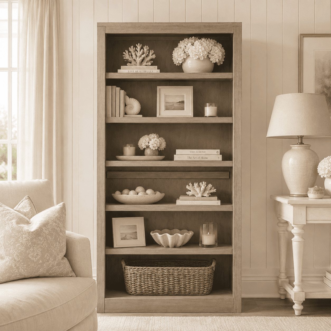 Hudson Greige Wooden Shelving Unit / Bookcase