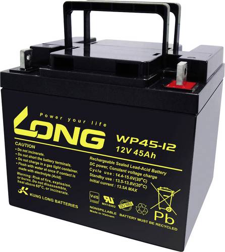 Long WP45-12 WP45-12 Bleiakku 12V 45Ah Blei-Vlies (AGM) (B x H x T) 199 x 171 x 166mm M6-Schraubanschluss VDS-Zertifizierung