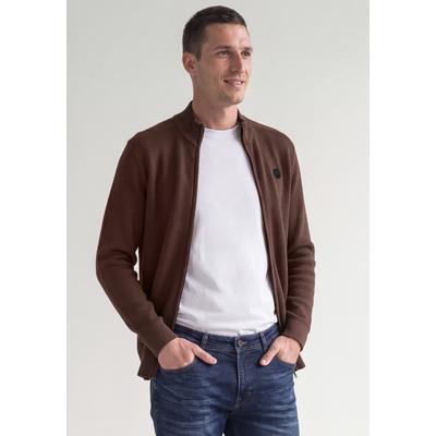 Cardigan STREET ONE MEN, Herren, Gr. M (40), maroon braun, Web, 100% Baumwolle, unifarben, normal normal, hoch geschlossener Ausschnitt, Rippbündchen, Strickjacken, mit Stehkragen