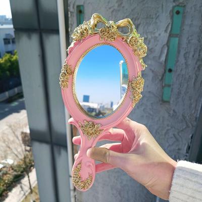 Fusion Finds Vintage Hand Mirror Retro Handheld Makeup Mirror Decorative Vanity Mirror With Clear Glass pink