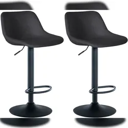 DELUKE 2er Set Barhocker HODOR - Samt Schwarz 43x49x79 cm | Barstuhl Höhenverstellbar Mit Lehne Drehbar Tresenhocker Tresenstuhl Kneipenhocker Kneipenstuhl