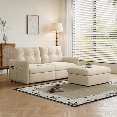 Abrihome "69.7"" Corduroy 2-Seater Sofa with USB Ports, Pull-Out Bed and Ottoman"