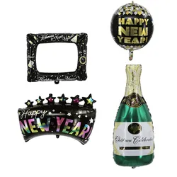 WellHome - Neujahrsballon-Set – 40 cm Rahmen, 55 cm Banner, 83 cm Champagner und 35 cm Kugel