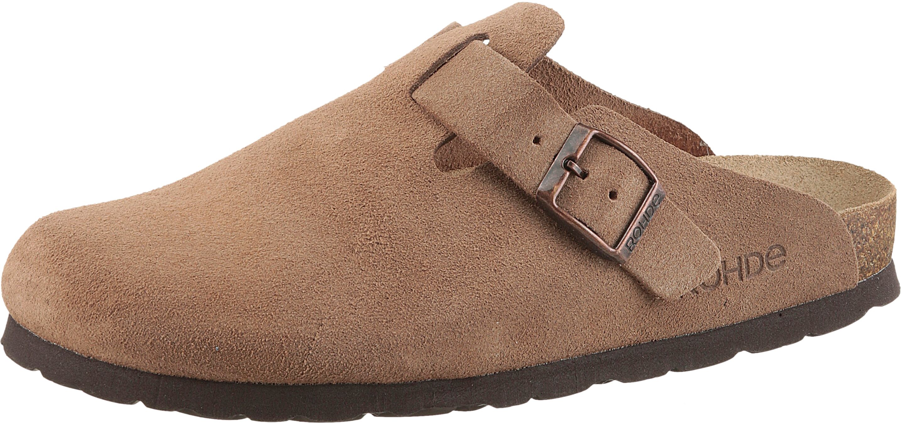 Clog ROHDE "Alba", Damen, Gr. 35, ungefüttert, braun (camelfarben), Veloursleder, Schuhe Clog, Leder Mules, Hausschuh mit leichter Laufsohle in Weite G (weit) camelfarben 35, ungefüttert