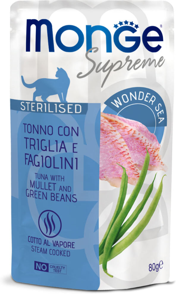 Monge Supreme Cat Sterilised Busta Multipack 24x80G TONNO CON FAGIOLINI