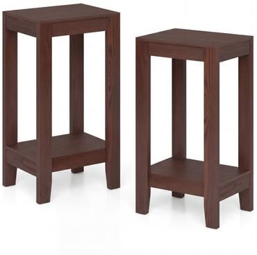 Costway Set of 2 Versatile 2-Tier End Tables with Storage Shelf-Brown