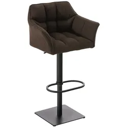 Décoshop26 - Barhocker hoher Tresenhocker quadratische Ziernähte brauner Stoffsitz schwarzes Metallgestell 10_0004694