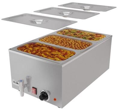 KoolMore 6 Qt. Stainless Steel Countertop Food Warmer with Faucet, Soup Station and Buffet Table with Three Serving Sections