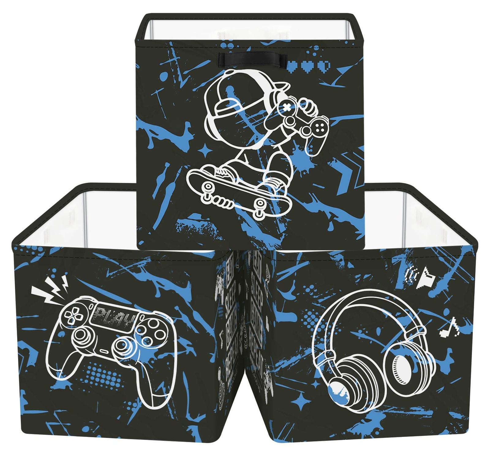 Dripio Set van 3 inklapbare opbergboxen met handvatten, blauw, textiel
