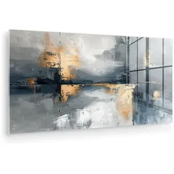 ACRYLGLASBILD Kunst - Grau - Gold - Abstrakt 120x60 cm
