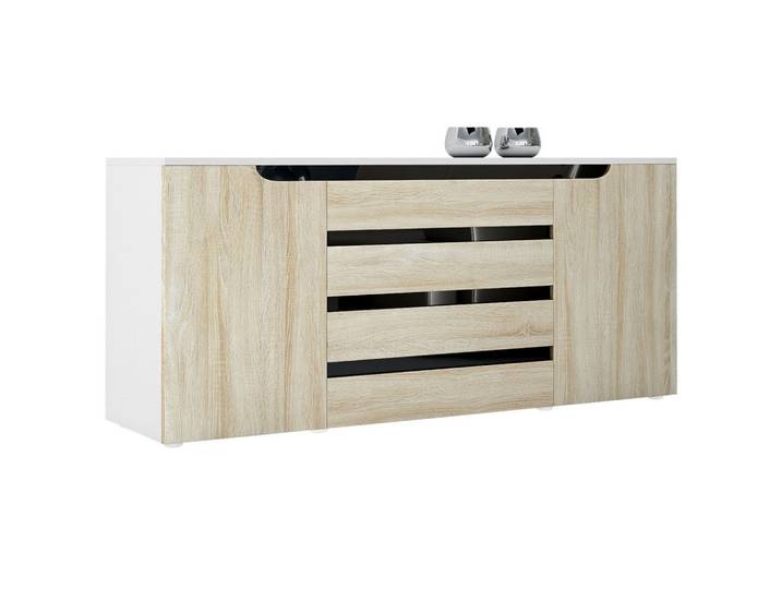 SIDEBOARD Sintra Eiche sägerau / Schwarz Hochglanz
