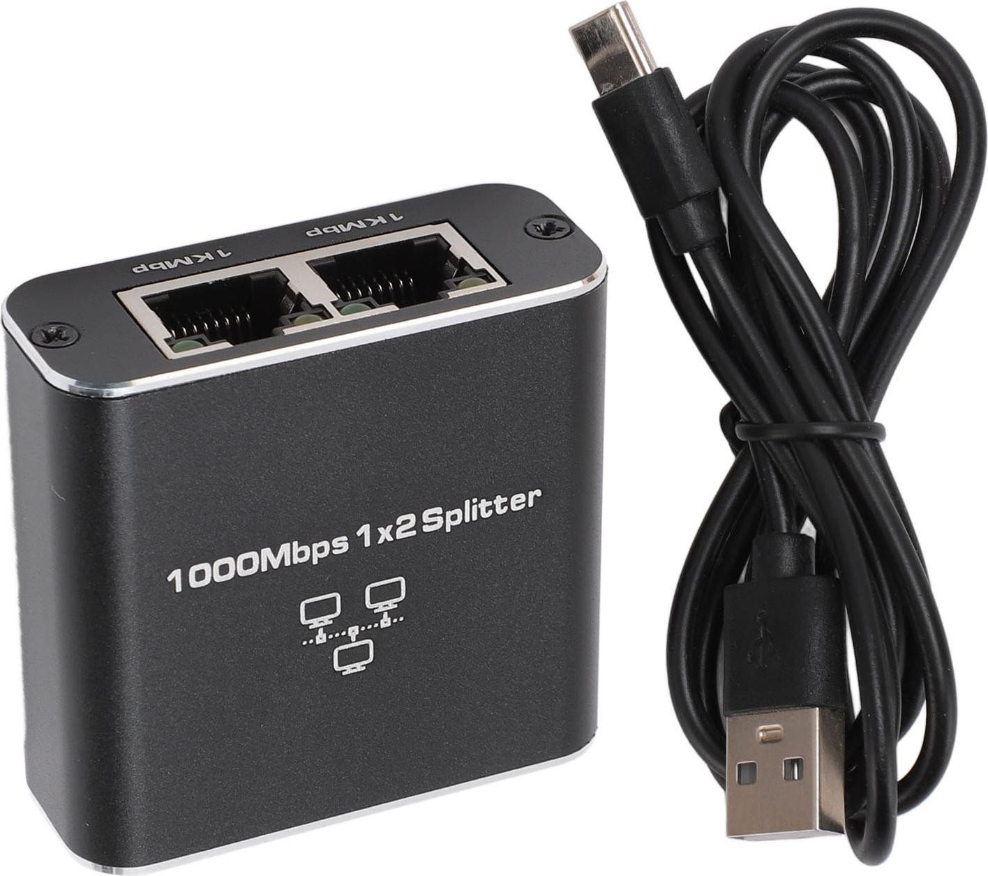 Garosa Gigabit Ethernet Splitter 1 naar 2, 1000 Mbps, RJ45 met Type C interface voor netwerkuitbreiding