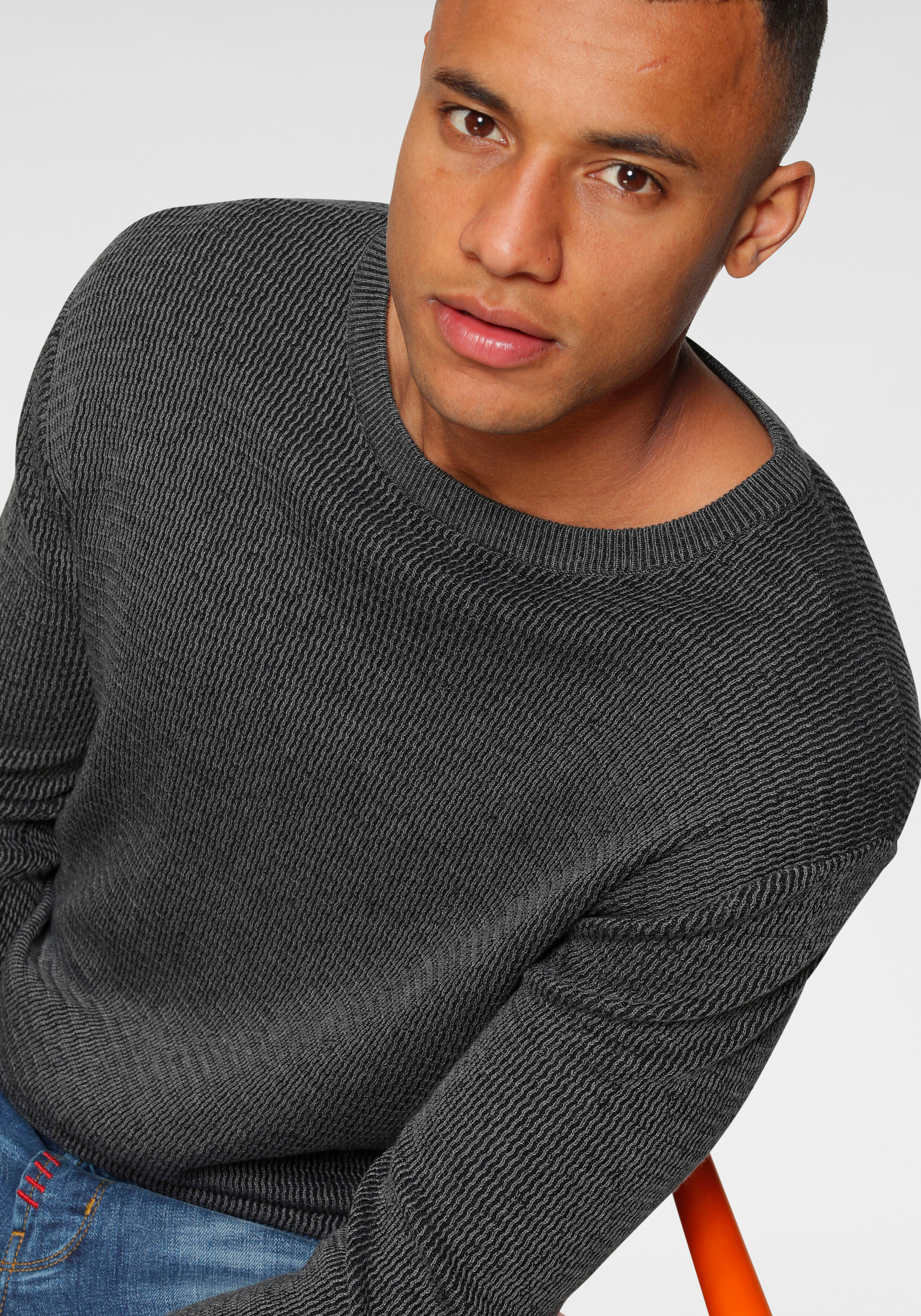 Strickpullover BRUNO BANANI, Herren, Gr. L (52/54), schwarz, Feinstrick, Obermaterial: 50% Baumwolle, 50% Polyacryl, Basic schmal, Rundhals, Bündchen, Pullover Strickpullover, gewaschene Optik, Topseller