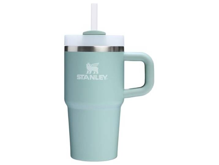 STANLEY Quencher H2.0 Becher mit Griff und Strohhalm, 590 ml, Flowstate 3-Pos. Deckel, Halter, komp. für Reisen, isol. Edelstahl, BPA-frei, Meeresschaum