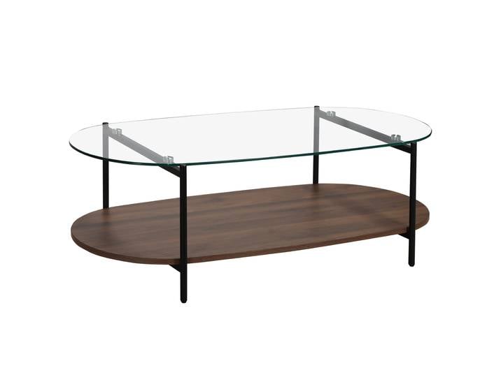 Couchtisch Ovaler ,aus Glas und dunkler Holzoptik, 120 x 55 x 40 cm