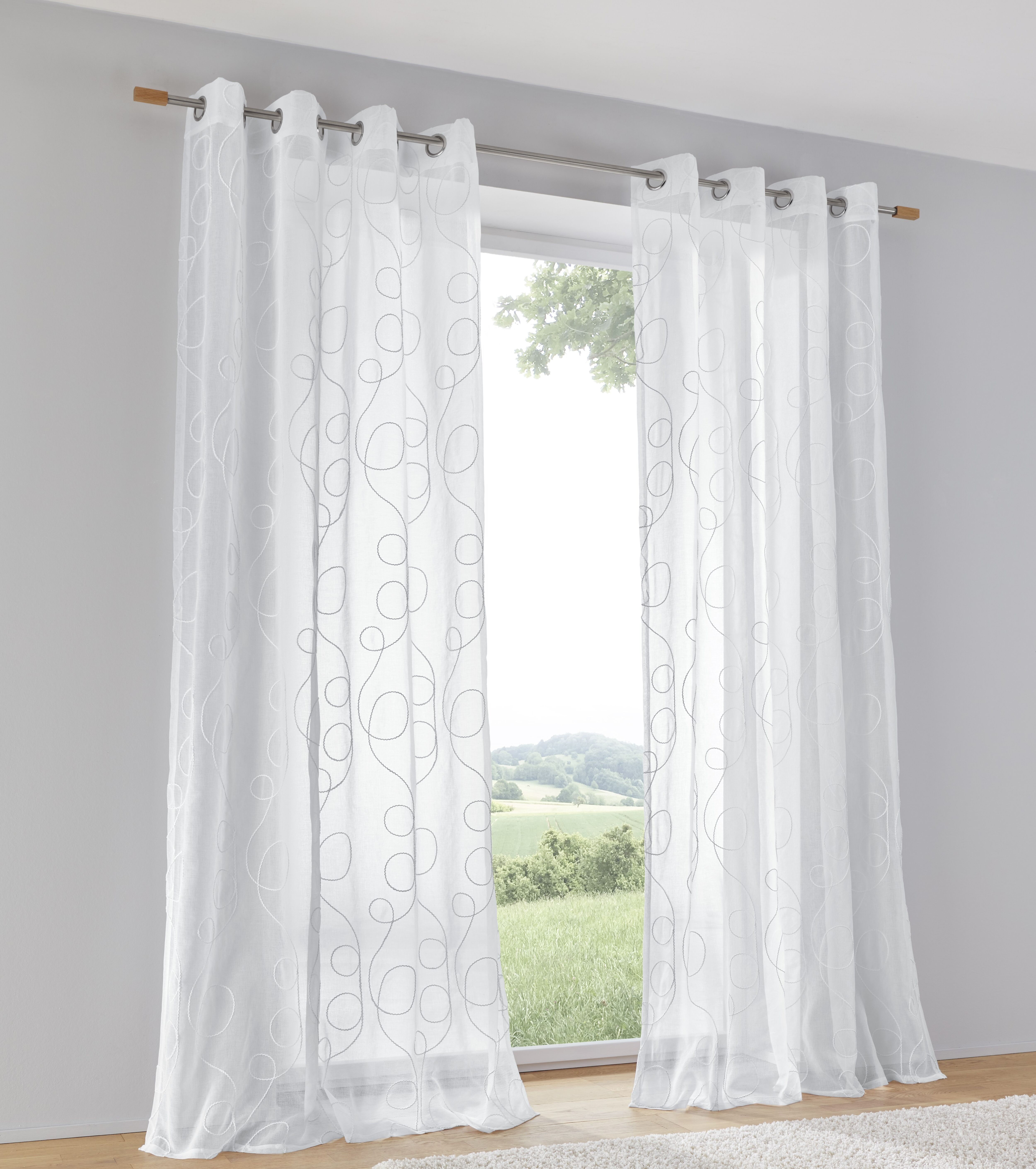 Vorhang KUTTI "Jasmin Vorhang", weiss (weiß), B:135cm H:245cm, Polyester, Gardinen, Vorhang, halbtransparent, leicht und luftig, bestickt weiß 245cm, Ösen, 135cm