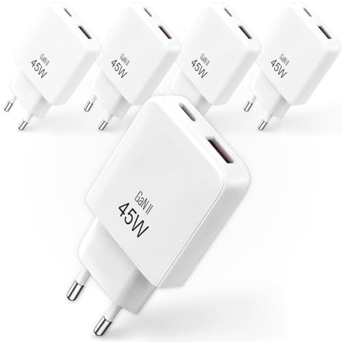 Waytex Set van 5 Compacte Snelladers, 45W, met USB-C en USB-A, Wit