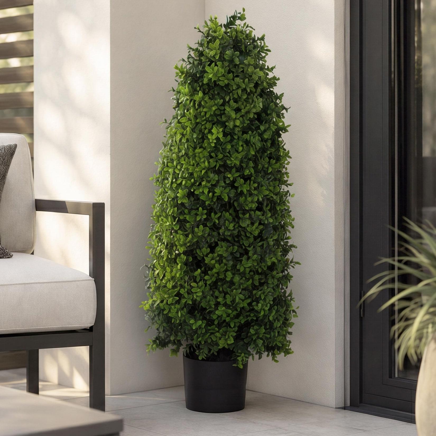 Künstlicher Buchsbaum MCW-Q89, Buchs Buxus im Topf Dekobaum Kunstpflanze Kegel naturgetreu immergrün Outdoor 90x35x35cm