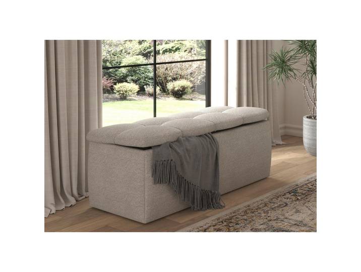 Chameo Bettbank, Elfenbein, Kunststoff, 2-Sitzer, 144x56x55 cm, Stoffauswahl, Truhe im Sitz, Wohnzimmer, Hocker, Sitzhocker