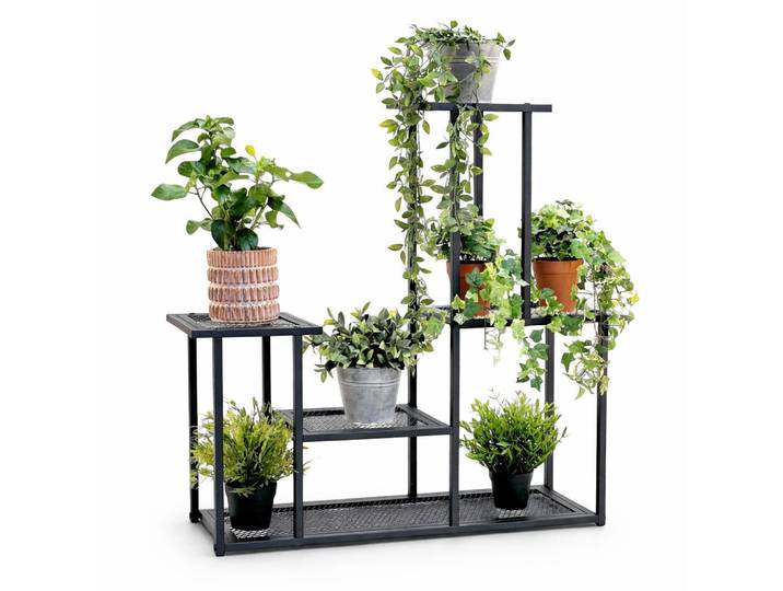 DanDiBo Dandibo Blumenregal indoor Metall Schwarz 4 Ebenen 96579 Blumentreppe Modern Pflanzentreppe Design Pflanzenregal, 77x82x25 cm, Wohnzimmer, Wohnzimmertische, Blumenständer