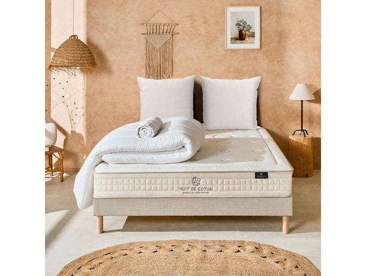 Pack Prélude 2.0 140x200 cm Matelas Latex 100% Naturel + Sommier Bois + Accessoires