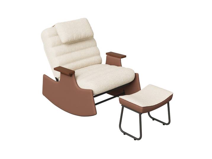 Shopentra Schaukelstuhl mit 3 Stufen, Nackenstütze & ergonomischer Polsterung, Beige, Holz, 51.5x81x81.5 cm, Wohnzimmer, Sessel, Schaukelstühle