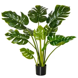 HOMCOM 110 cm künstlicher Monstera Dekopflanze Kunststofftopf für drinnen und draußen