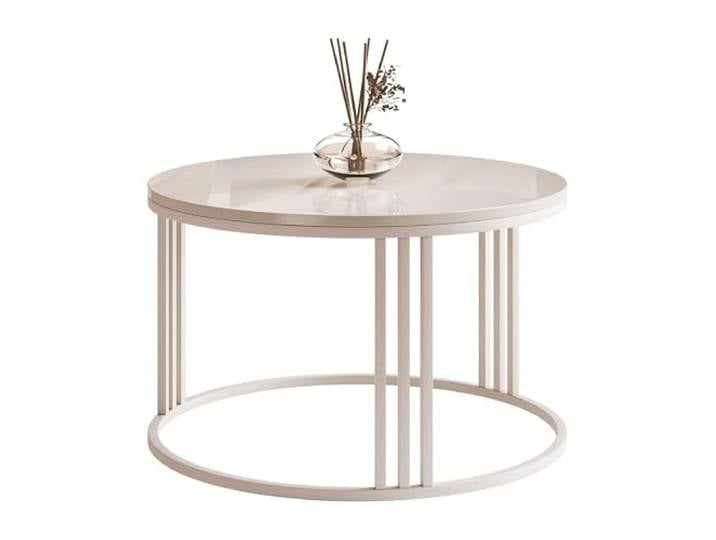 Lookway Couchtisch Lori Hochglanz, runder Couchtisch mit kaschmirfarbenem Gestell (Kaschmir Hochglanz)