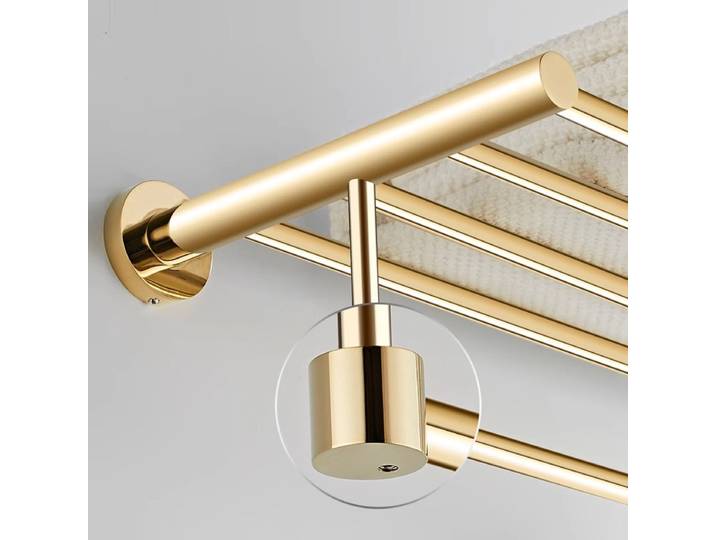 Porte-serviettes doré de luxe 55cm, étagère de rangement de salle de bain en acier inoxydable, porte-serviettes de bain épais mural
