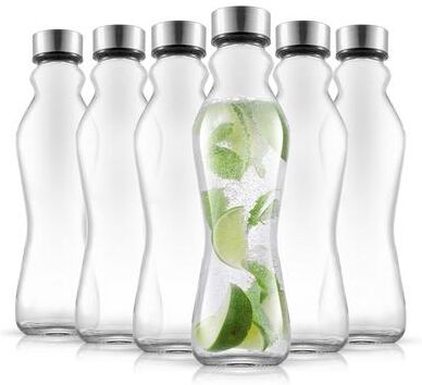 JoyJolt Spring Glass Water Bottles with Stainless Steel Cap - 18 oz - Set of 6 - 18 oz