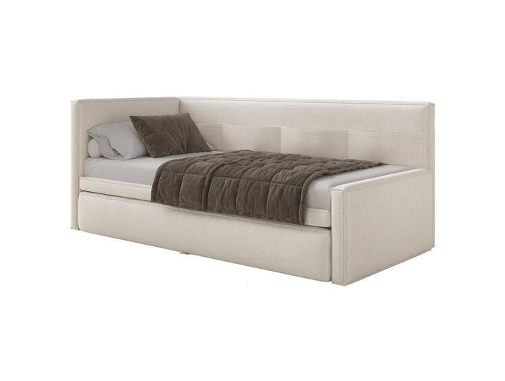Jugendbett 90x200 cm Nesmi linksseitig mit Stauraum, cremefarben,