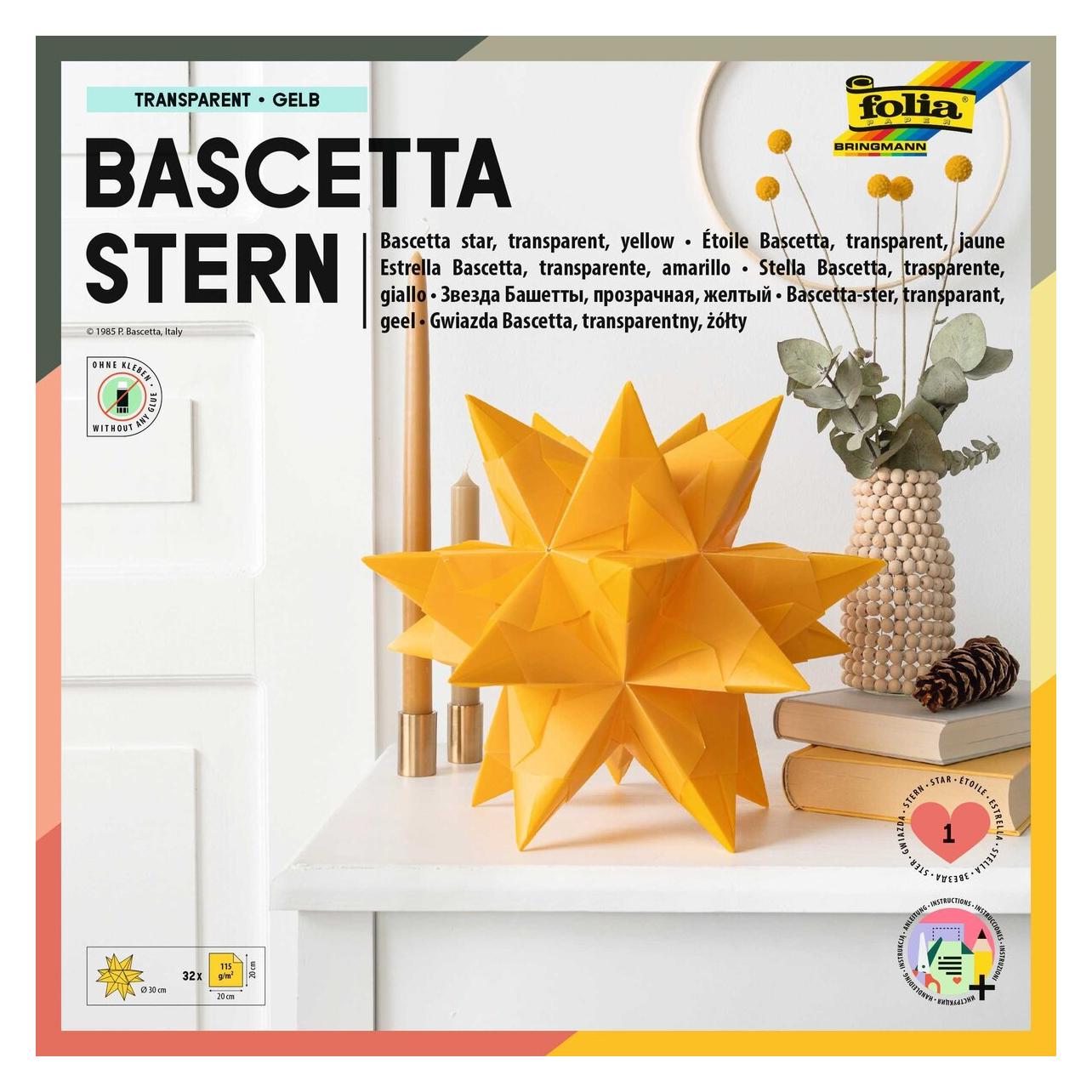 Folia Faltbl"tter Bascetta-Stern, gelb-transparent (115 g/m², 32x) (814/2020)