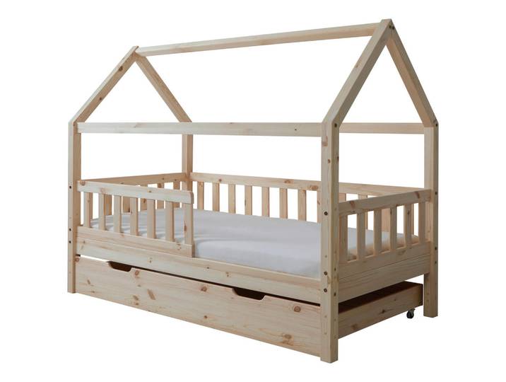 Hausbett, Beige, 80x160 cm, Kiefer, Bodentiefer Einstieg & Nur Für Rollroste, MID.YOU
