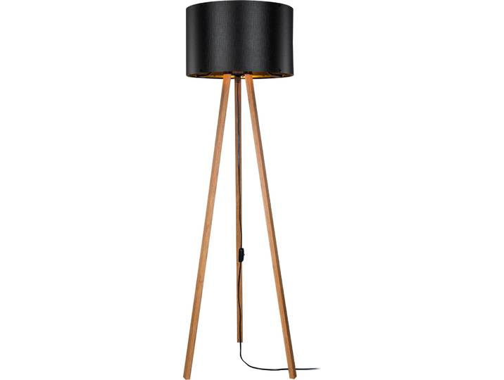 Lampadaire Keynes 1 x E27 Lampadaire pour le salon Trépied en bois Lampadaire aspect bambou noir
